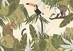 Φωτοταπετσαρια - Leaves And Shapes - Jungle In Faded Colours With Animals Αδιαβροχη 150x105cm