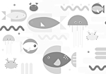 Φωτοταπετσαρια - Minimalist Grey Ocean - Geometric Fish In Water For Children Αδιαβροχη 400x280cm