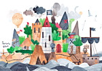 Φωτοταπετσαρια - A Colourful Treasure Island With A Castle - A Pirate Ship At Sea For Children Αδιαβροχη 300x210cm