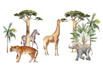 Φωτοταπετσαρια - Jungle Animals On White Background Made With Watercolour Technique Αδιαβροχη 150x105cm
