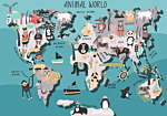 Φωτοταπετσαρια - Geography Lesson For Children - Colourful World Map With Animals Αδιαβροχη 350x256cm