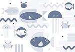 Φωτοταπετσαρια - Minimalist Ocean - Geometric Fish And Crabs In Water For Kids Αδιαβροχη 100x70cm