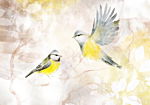 Φωτοταπετσαρια - Painted Tits - Bird Motif With Patterns In Yellow And Beige Tones Αδιαβροχη 450x315cm