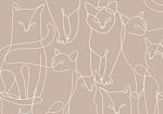 Φωτοταπετσαρια - Cat Lineart - Minimalist Sketches Of White Cats On Beige Background Αδιαβροχη 350x245cm