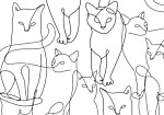 Φωτοταπετσαρια - Cat Lineart - Minimalist Sketches Of Black Cats On White Background Αδιαβροχη 100x70cm