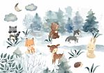 Φωτοταπετσαρια - Forest Games - Animals In A Forest Painted In Watercolours Αδιαβροχη 400x280cm