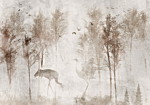 Φωτοταπετσαρια - Among The Trees - Landscape In Grey Tones In Fog In A Clearing With Birds Αδιαβροχη 250x175cm