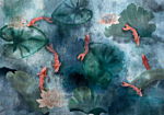 Φωτοταπετσαρια - Pond -  Composition With Fish In A Lake And Plants Αδιαβροχη 150x105cm