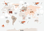 Φωτοταπετσαρια - Map In Shades Of Beige - Continents With Animals Αδιαβροχη 250x175cm