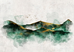 Φωτοταπετσαρια - Abstract Landscape - Green Mountains With Golden Patterns And Birds Αδιαβροχη 300x210cm