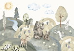 Φωτοταπετσαρια - Green Hills - A Valley With Animals Painted In Watercolours Αδιαβροχη 350x256cm