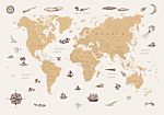 Φωτοταπετσαρια - Sea Wolf Map - Countries With Pirate Illustrations Αδιαβροχη 350x245cm
