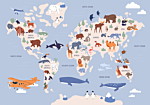 Φωτοταπετσαρια - World Map With Animal Illustrations Αδιαβροχη 300x210cm