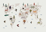 Φωτοταπετσαρια - Beige World - Continents With Animals In Muted Colours Αδιαβροχη 400x280cm