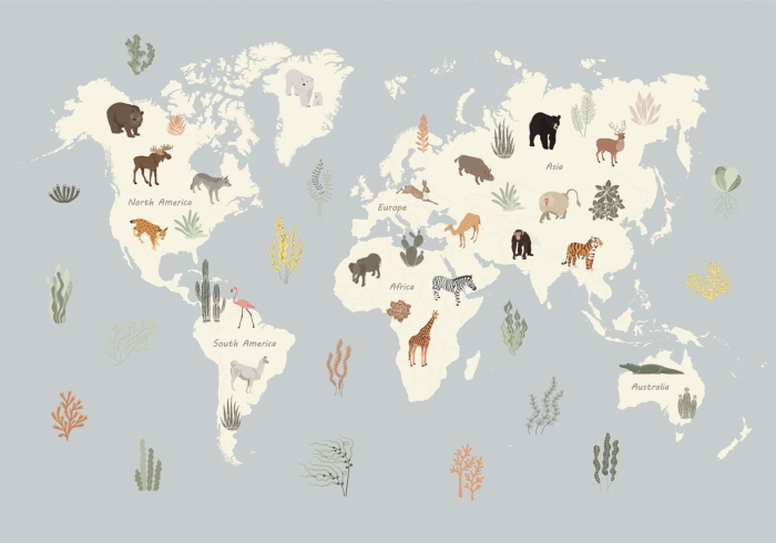 Φωτοταπετσαρια Pastel Planet Animals And Underwater Plants On A Map Αδιαβροχη 300x210cm