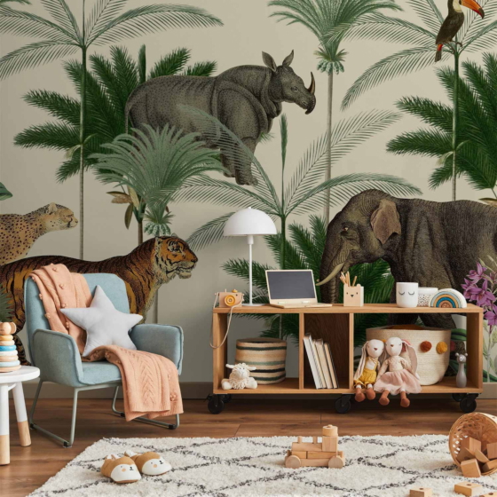 Φωτοταπετσαρια - Jungle Land With Animals In The Style Of Old Engravings Αδιαβροχη 250x175cm