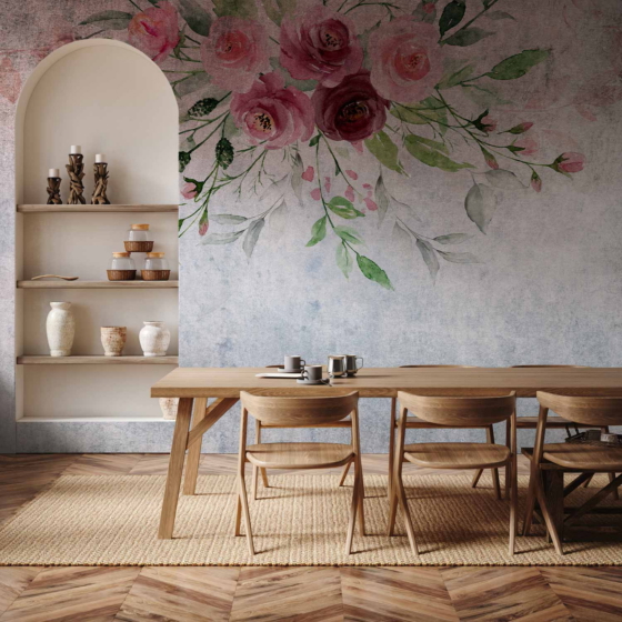 Φωτοταπετσαρια - Summer Bloom - Plant Motif With Flowers And Leaves In Pink Tones Αδιαβροχη 400x280cm