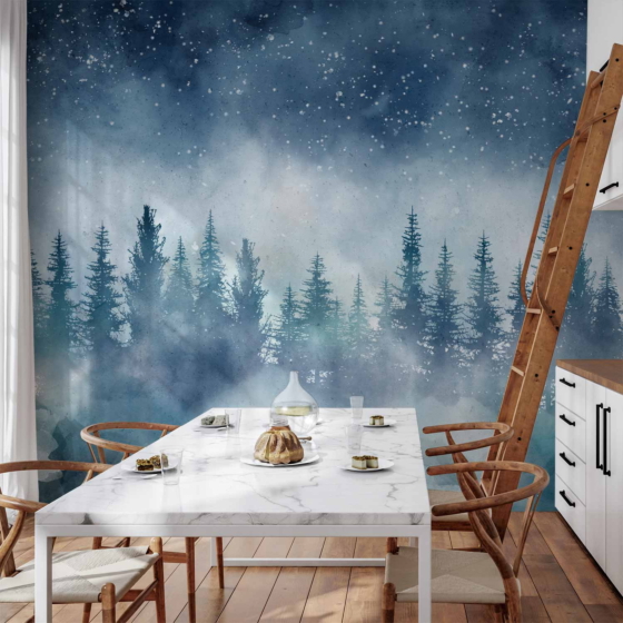 Φωτοταπετσαρια - Night Landscape - Landscape Of A Misty Forest At Night With A Starry Sky Αδιαβροχη 300x210cm