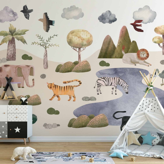 Φωτοταπετσαρια - Africa For Toddlers - Savannah Animals In Pastel Colours Αδιαβροχη 200x140cm