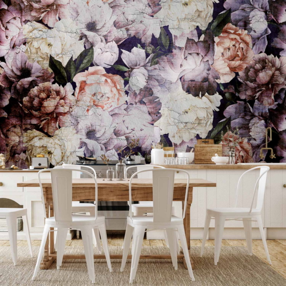 Φωτοταπετσαρια - Plant Motif With Peonies In A Garden - Retro Style Flower Background Αδιαβροχη 350x245cm