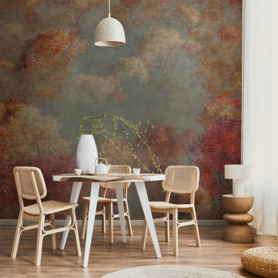 Φωτοταπετσαρια - Nature In Autumn - Landscape Of Autumn Trees In Painted Retro Style Αδιαβροχη 350x256cm