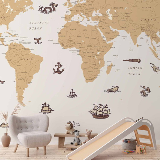 Φωτοταπετσαρια - Sea Wolf Map - Countries With Pirate Illustrations Αδιαβροχη 350x245cm