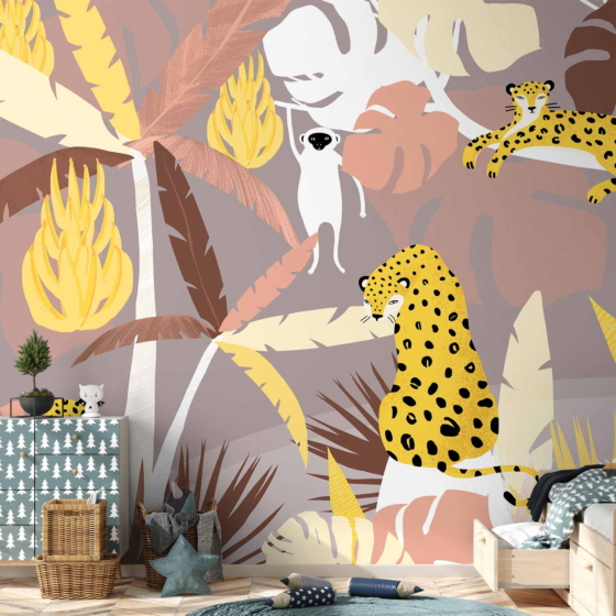 Φωτοταπετσαρια - Cheetahs In The Jungle - Landscape With Exotic Animals With Palm Trees For Children Αδιαβροχη 250x175cm