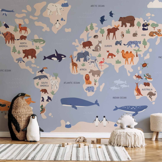 Φωτοταπετσαρια - World Map With Animal Illustrations Αδιαβροχη 300x210cm