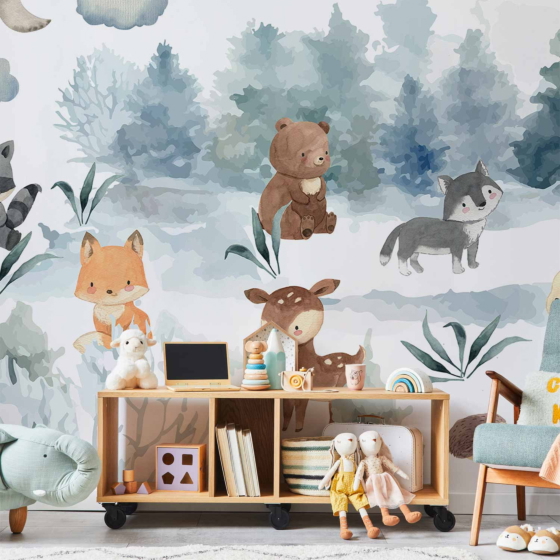Φωτοταπετσαρια - Forest Games - Animals In A Forest Painted In Watercolours Αδιαβροχη 400x280cm