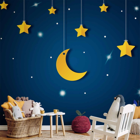 Φωτοταπετσαρια - Skyline - Night Sky Landscape With Stars And Moon For Children Αδιαβροχη 100x70cm