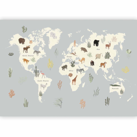 Φωτοταπετσαρια Pastel Planet Animals And Underwater Plants On A Map Αδιαβροχη 100x70cm