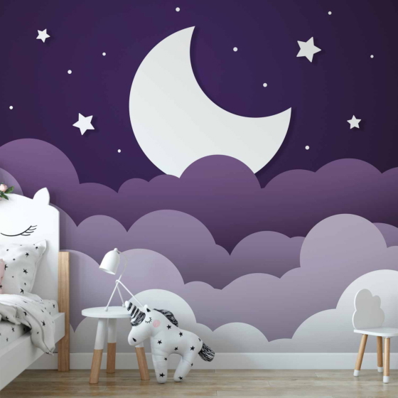 Φωτοταπετσαρια - Moon Dream - Clouds In A Purple Sky With Stars For Children Αδιαβροχη 350x245cm