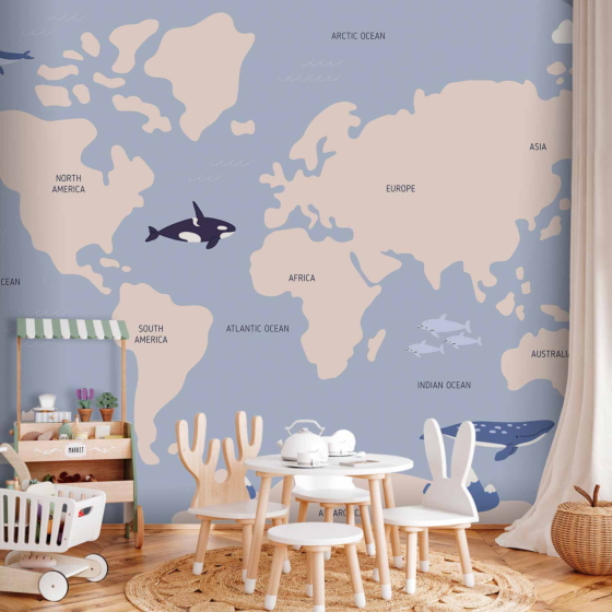 Φωτοταπετσαρια - Pastel Planet - Animals And Underwater Plants On A Map Αδιαβροχη 450x315cm