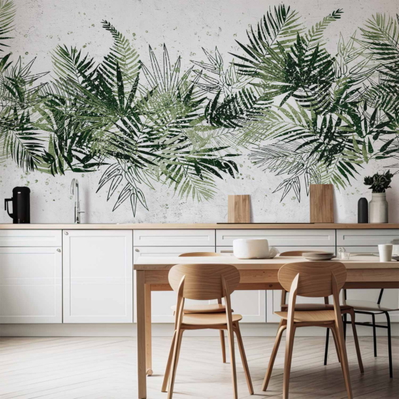 Φωτοταπετσαρια - Jungle And Green Plume - Large Tropical Leaves On A White Background Αδιαβροχη 350x245cm