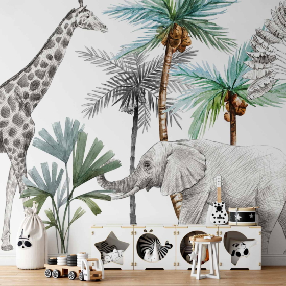 Φωτοταπετσαρια - Jungle Animals Wallpaper For Children's Room In Cartoon Style Αδιαβροχη 400x280cm