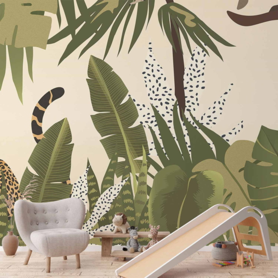 Φωτοταπετσαρια - Leaves And Shapes - Jungle In Faded Colours With Animals Αδιαβροχη 150x105cm