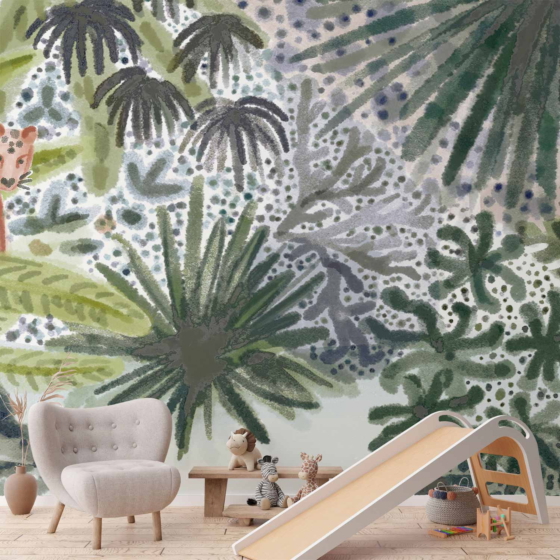 Φωτοταπετσαρια - Flora Of Madagascar - Tropical Landscape With Watercolour Animals Αδιαβροχη 350x245cm