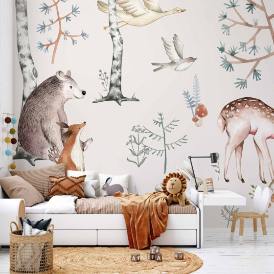 Φωτοταπετσαρια - Forest Land With Animals Painted In Watercolours Αδιαβροχη 200x140cm
