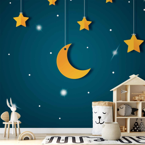 Φωτοταπετσαρια - Skyline - Turquoise Night Sky Landscape With Stars For Children Αδιαβροχη 200x140cm