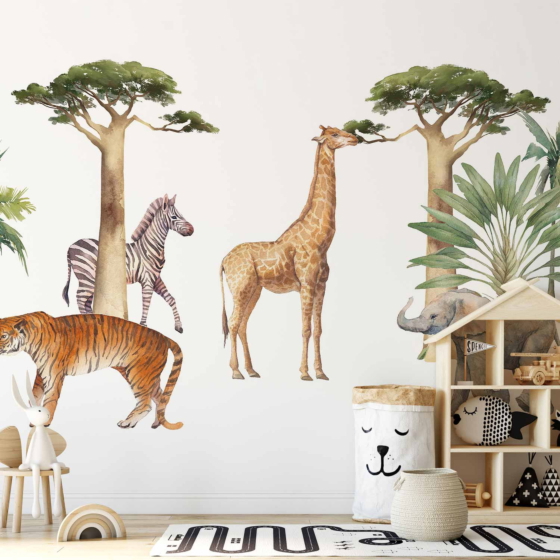 Φωτοταπετσαρια - Jungle Animals On White Background Made With Watercolour Technique Αδιαβροχη 150x105cm