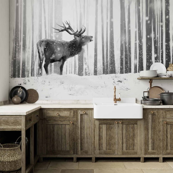 Φωτοταπετσαρια - Deer In The Snow (black And White) Αδιαβροχη 300x210cm