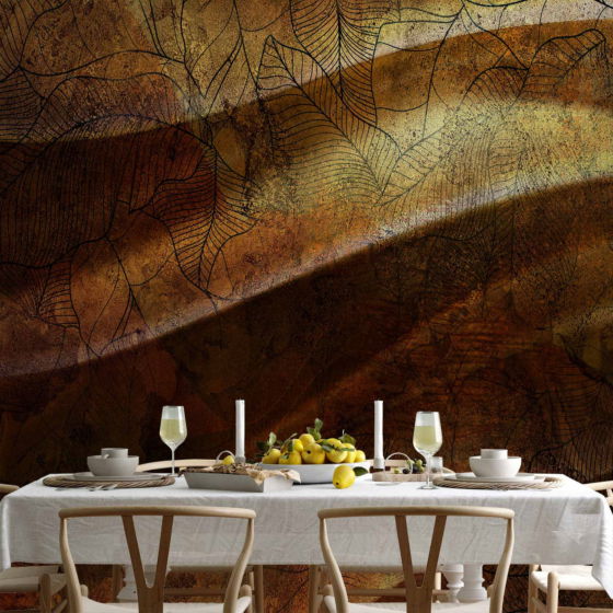 Φωτοταπετσαρια - Liquid Gold - Abstract Wavy Composition With Leaf Patterns Αδιαβροχη 150x105cm