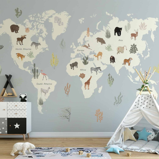 Φωτοταπετσαρια Pastel Planet Animals And Underwater Plants On A Map Αδιαβροχη 250x175cm