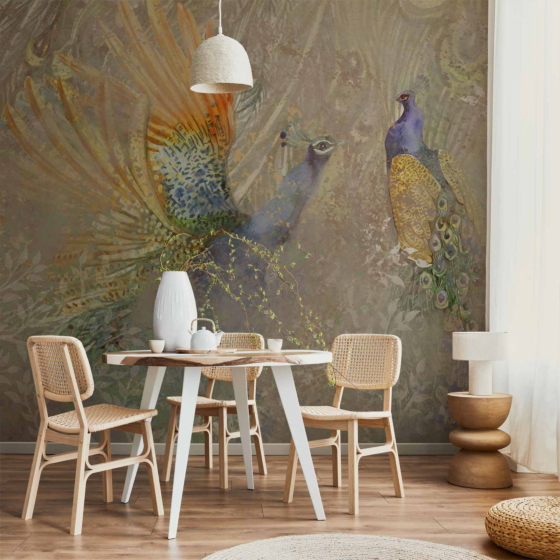 Φωτοταπετσαρια - Peacocks In Dance - Bird Motif Among An Abstract Pattern With Ornaments Αδιαβροχη 350x256cm