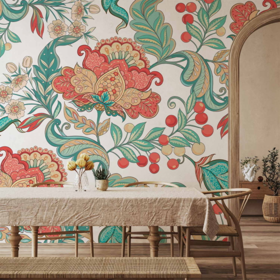 Φωτοταπετσαρια - Ethnic Vegetation - Plant Motif With Ornaments In Coloured Flowers Αδιαβροχη 300x210cm