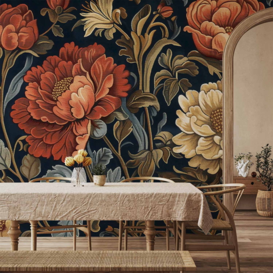 Φωτοταπετσαρια - Tapestry Large Flowers Retro Floral Motif In Kilim Style Αδιαβροχη 200x140cm