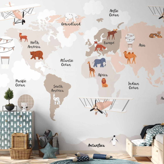 Φωτοταπετσαρια - World Map In Beige Tones For Children's Room Αδιαβροχη 300x210cm