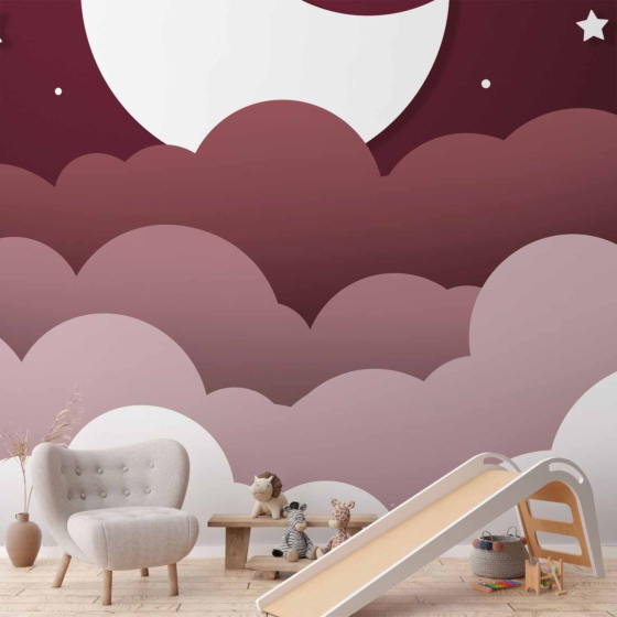 Φωτοταπετσαρια - Moon Dream - Clouds In A Maroon Sky With Stars For Children Αδιαβροχη 400x280cm