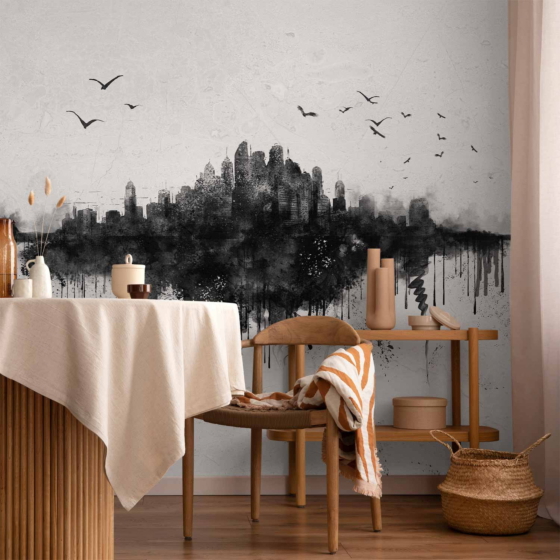 Φωτοταπετσαρια - Big City - Abstract City Skyline In Black Watercolour Style Αδιαβροχη 400x280cm