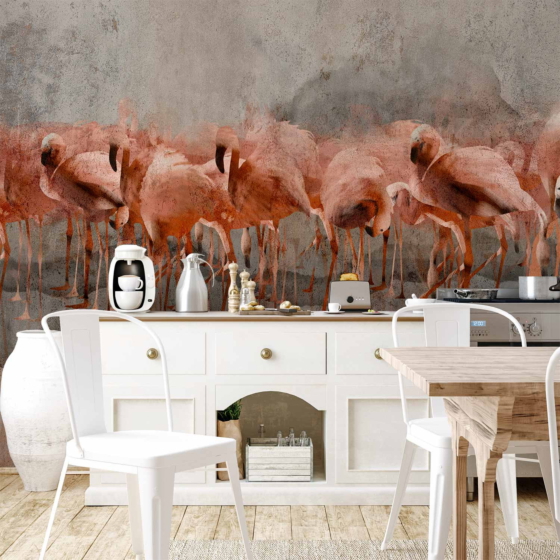 Φωτοταπετσαρια - Exotic Birds - Pink Flamingos With Shadow On Grey Concrete Background Αδιαβροχη 400x280cm